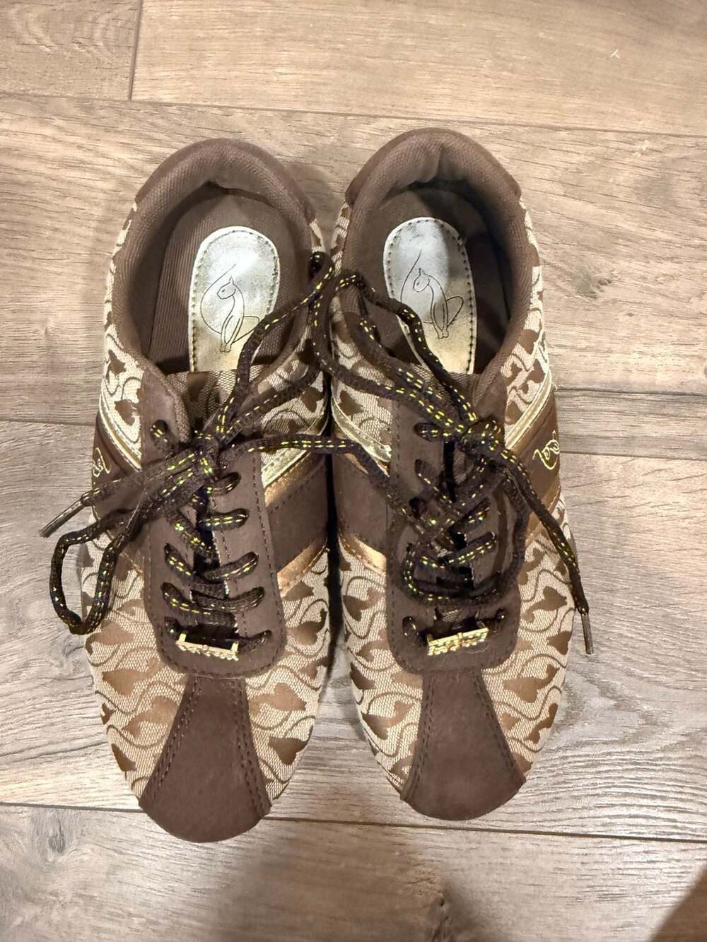 Baby Phat Women's Brown Monogram Canvas Cat Logo Sneakers 7.5 - Picture 3 of 7